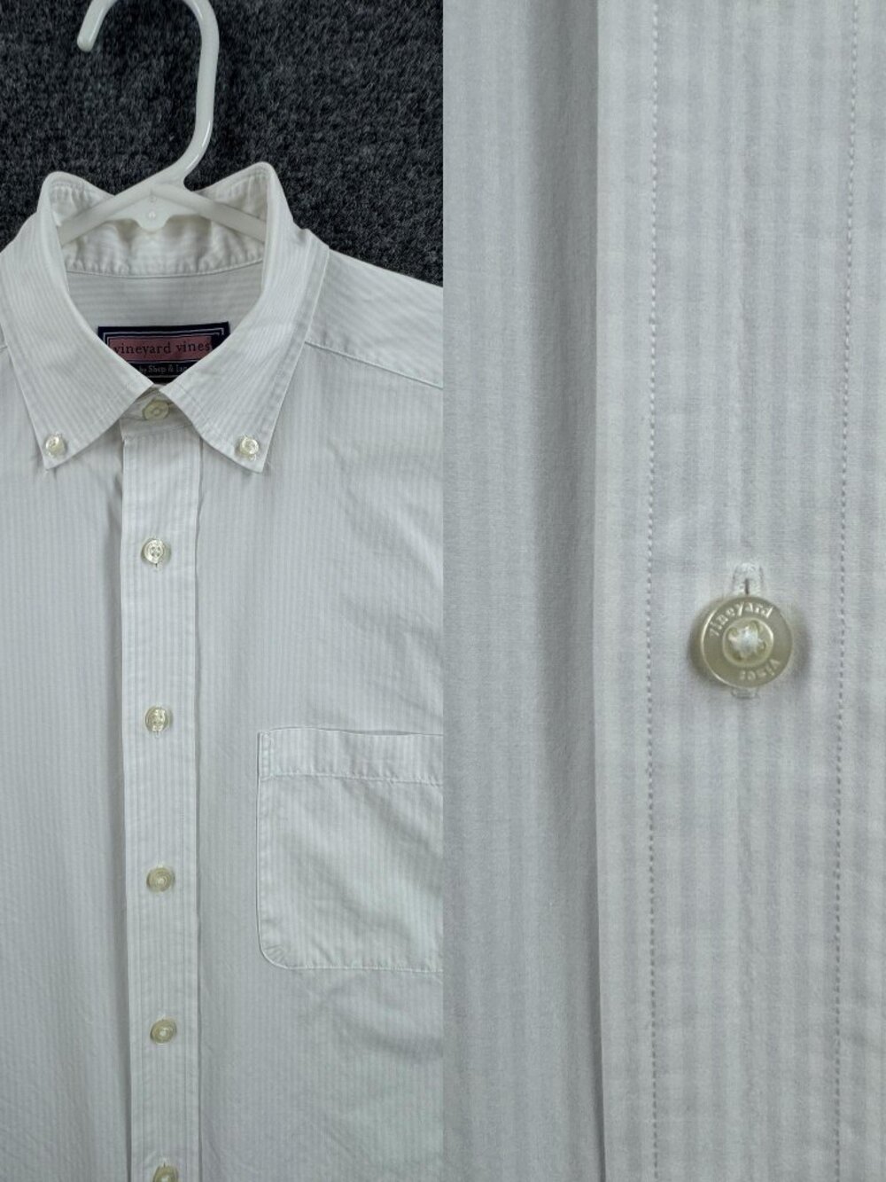 Vineyard Vines White Button-Down Striped Men Small Logo Murray All Cotton Pocket
